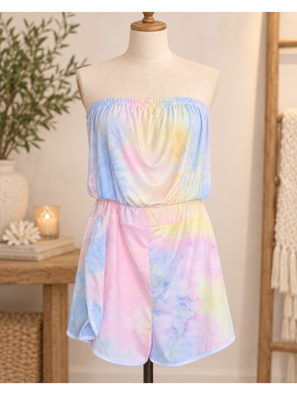 Strapless multicolored romper beach coverup summer spring beach pool lake cruise